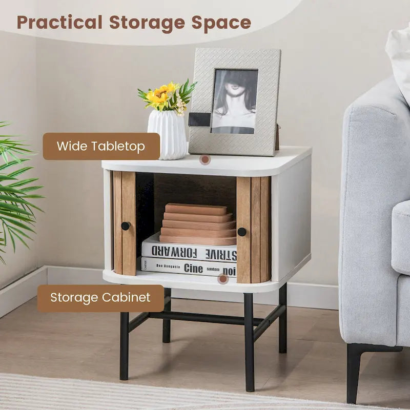 Gymax Set of 2 Nightstand Compact Modern End Side Table w/ Sliding