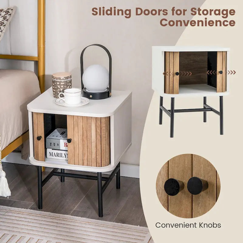 Gymax Set of 2 Nightstand Compact Modern End Side Table w/ Sliding