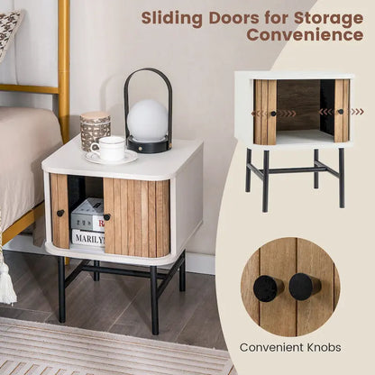 Gymax Set of 2 Nightstand Compact Modern End Side Table w/ Sliding