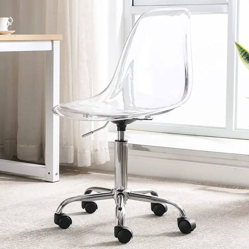 Chaise de bureau à roulettes sans accoudoirs, réglable en hauteur, en acrylique pivotant