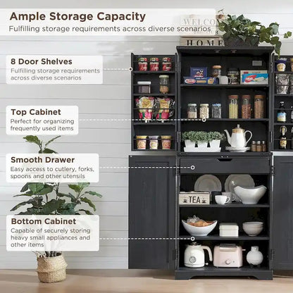 72 Garde-manger de cuisine de style campagnard, armoire de rangement avec portes coulissantes de grange - N/A