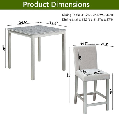 Ensemble de salle à manger moderne 5 pièces avec table carrée hauteur comptoir et 4 chaises rembourrées