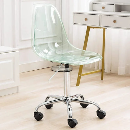Chaise de bureau à roulettes sans accoudoirs, réglable en hauteur, en acrylique pivotant