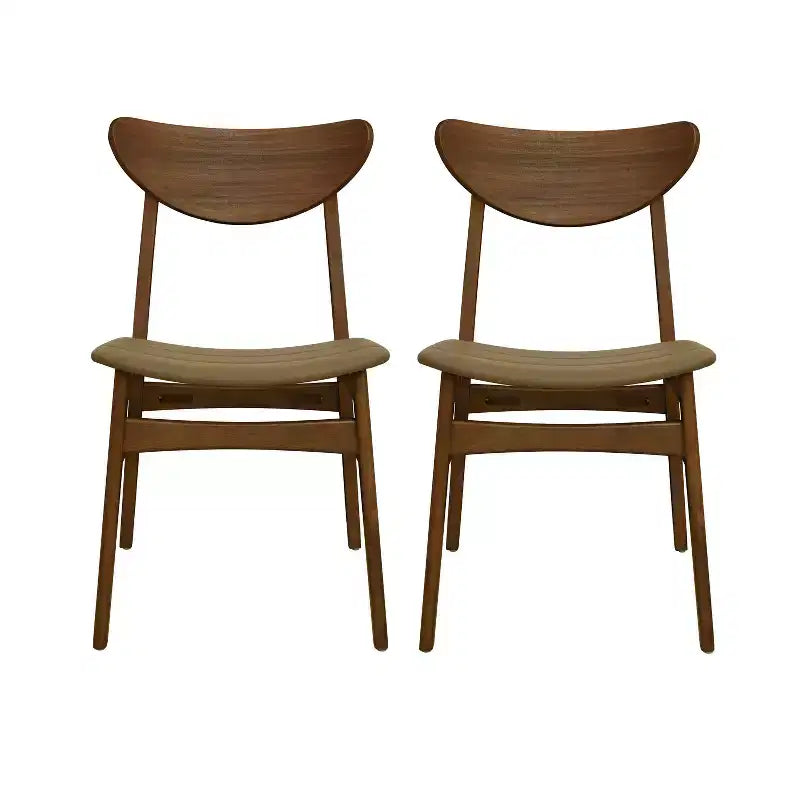 Christopher Knight Home Set of 2 Josie Mid-Century Modern Rubber Wood Faux Leather Dining Chairs Brown/Walnut