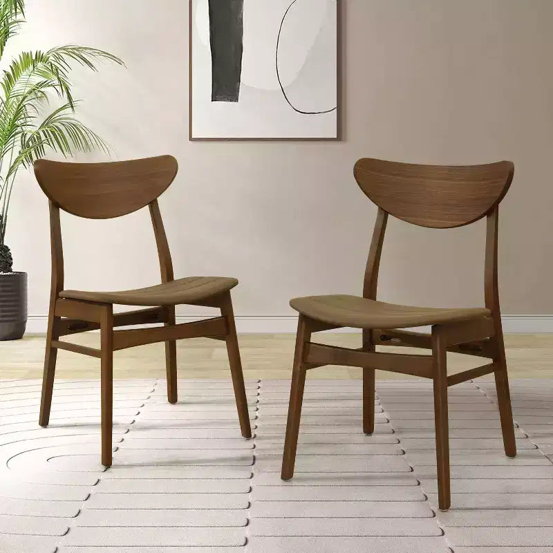 Christopher Knight Home Lot de 2 chaises de salle à manger Josie de style Mid-Century Modern en similicuir et bois d'hévéa, couleur marron/noyer