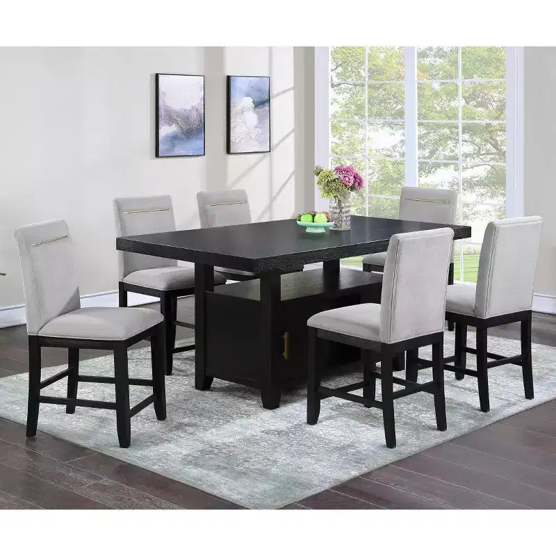 Table de salle à manger hauteur comptoir Yves avec rangement Charbon Brossé - Steve Silver Co.