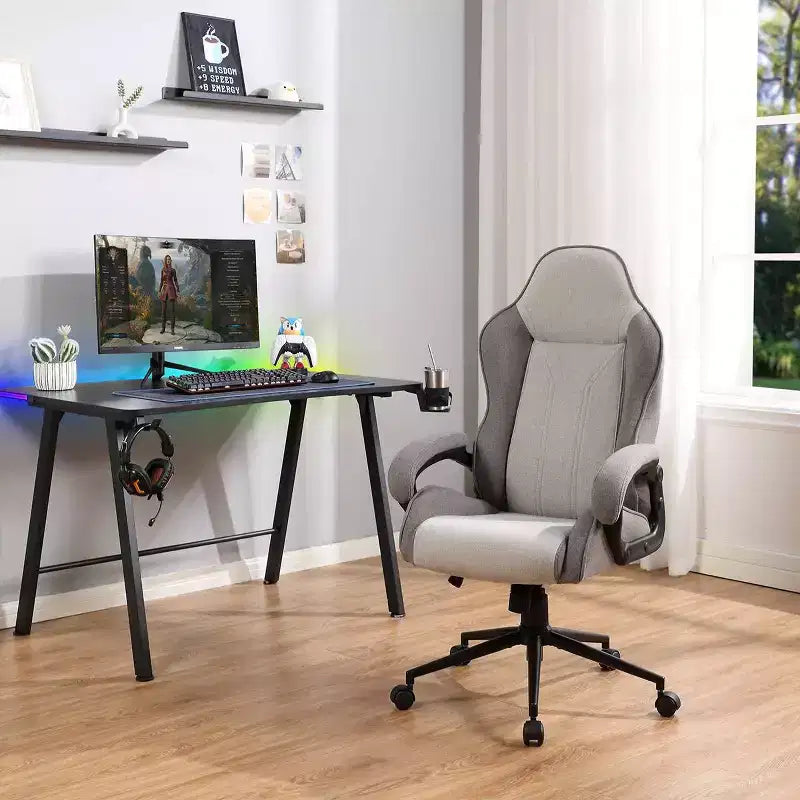 Chaise de jeu pivotante grise – Room Essentials™ : Chaise de bureau d'ordinateur rembourrée, réglable, accoudoirs fixes