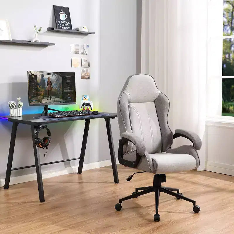 Chaise de jeu pivotante grise – Room Essentials™ : Chaise de bureau d'ordinateur rembourrée, réglable, accoudoirs fixes