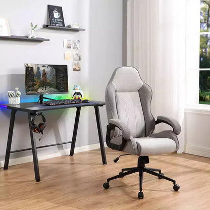 Chaise de jeu pivotante grise – Room Essentials™ : Chaise de bureau d'ordinateur rembourrée, réglable, accoudoirs fixes