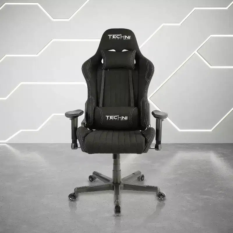 Fauteuil de gaming ergonomique haut dossier en tissu style baquet noir - Techni Sport : Bureau, pivotant, support lombaire
