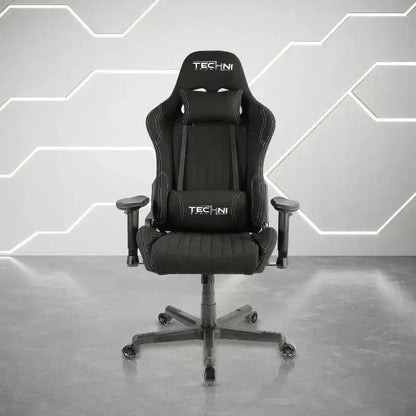 Fauteuil de gaming ergonomique haut dossier en tissu style baquet noir - Techni Sport : Bureau, pivotant, support lombaire