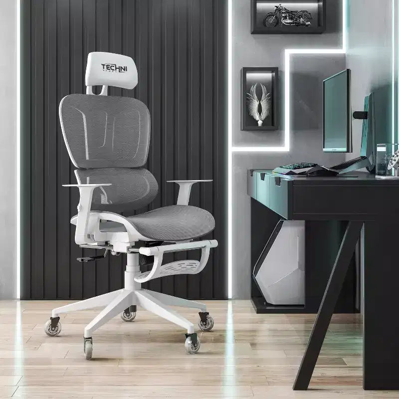 Airflex2 Mesh Gaming Chair with Footrest White - Techni Sport: Synchro-Tilt, 275 Lbs Capacity, Ergonomic Design