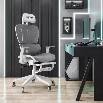 Airflex2 Mesh Gaming Chair with Footrest White - Techni Sport: Synchro-Tilt, 275 Lbs Capacity, Ergonomic Design