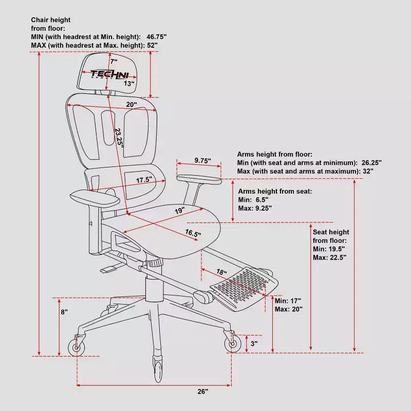 Airflex2 Mesh Gaming Chair with Footrest White - Techni Sport: Synchro-Tilt, 275 Lbs Capacity, Ergonomic Design
