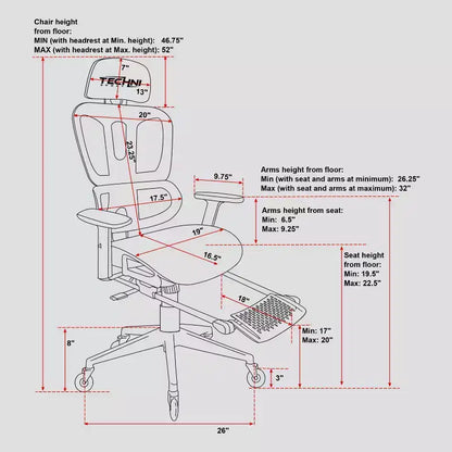 Airflex2 Mesh Gaming Chair with Footrest White - Techni Sport: Synchro-Tilt, 275 Lbs Capacity, Ergonomic Design