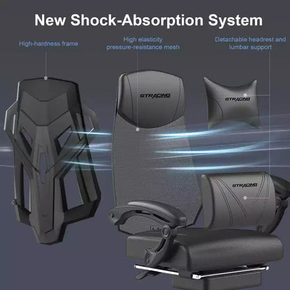 GTRACING Gaming Chair Mesh Computer Chair Ergonomic Recliner with Footrest Black