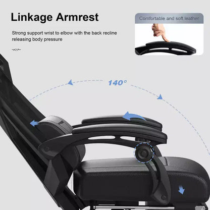 GTRACING Gaming Chair Mesh Computer Chair Ergonomic Recliner with Footrest Black