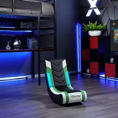 X Rocker Horizon RGB LED Audio Floor Rocker Gaming Chair Green/Black/White