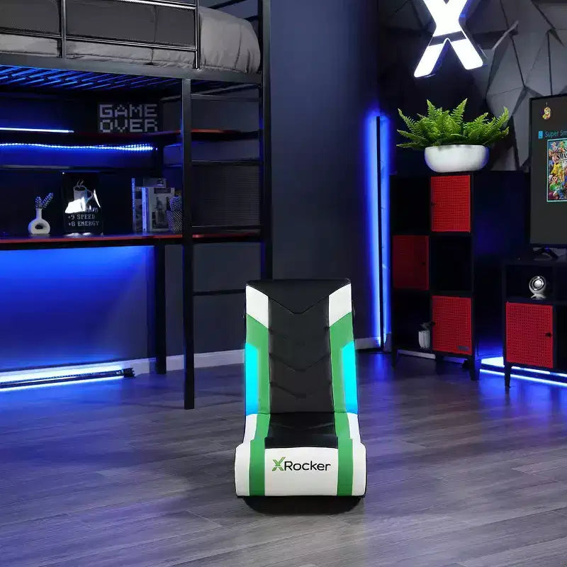 X Rocker Horizon RGB LED Audio Floor Rocker Gaming Chair Green/Black/White