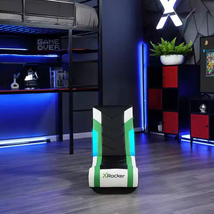 X Rocker Horizon RGB LED Audio Floor Rocker Gaming Chair Green/Black/White