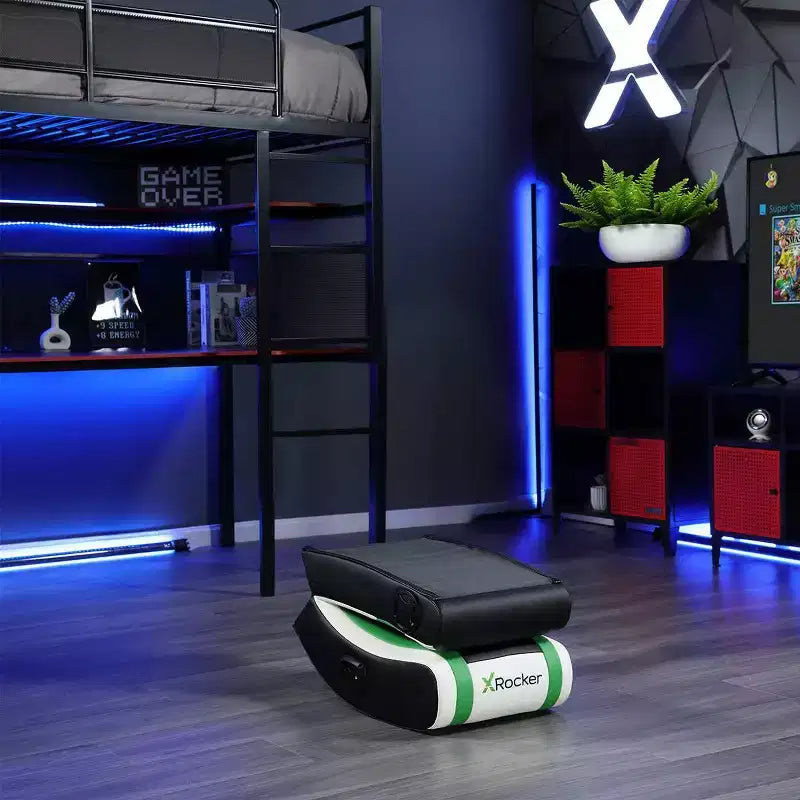 X Rocker Horizon RGB LED Audio Floor Rocker Gaming Chair Green/Black/White