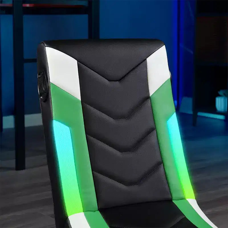 X Rocker Horizon RGB LED Audio Floor Rocker Gaming Chair Green/Black/White