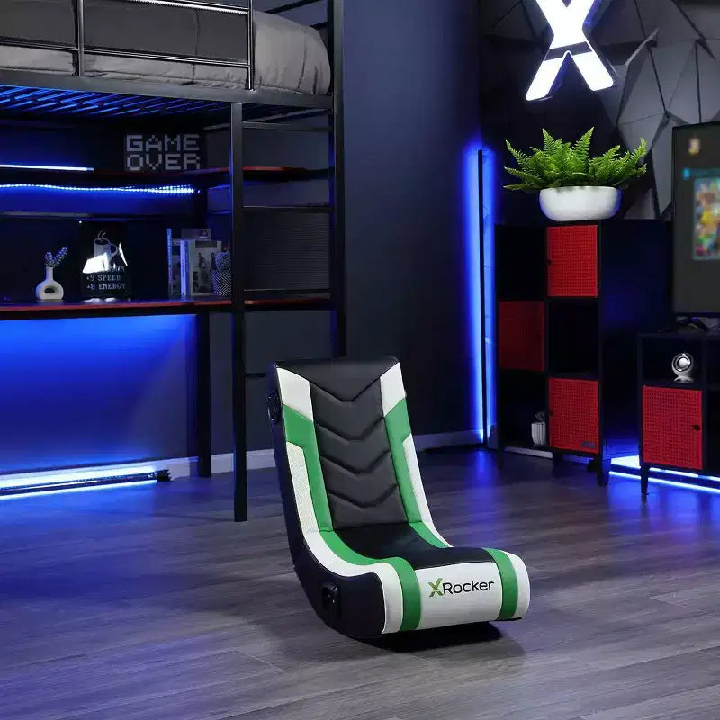 X Rocker Horizon RGB LED Audio Floor Rocker Gaming Chair Green/Black/White