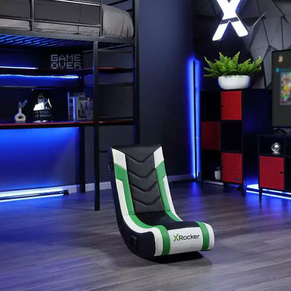 X Rocker Horizon RGB LED Audio Floor Rocker Gaming Chair Green/Black/White