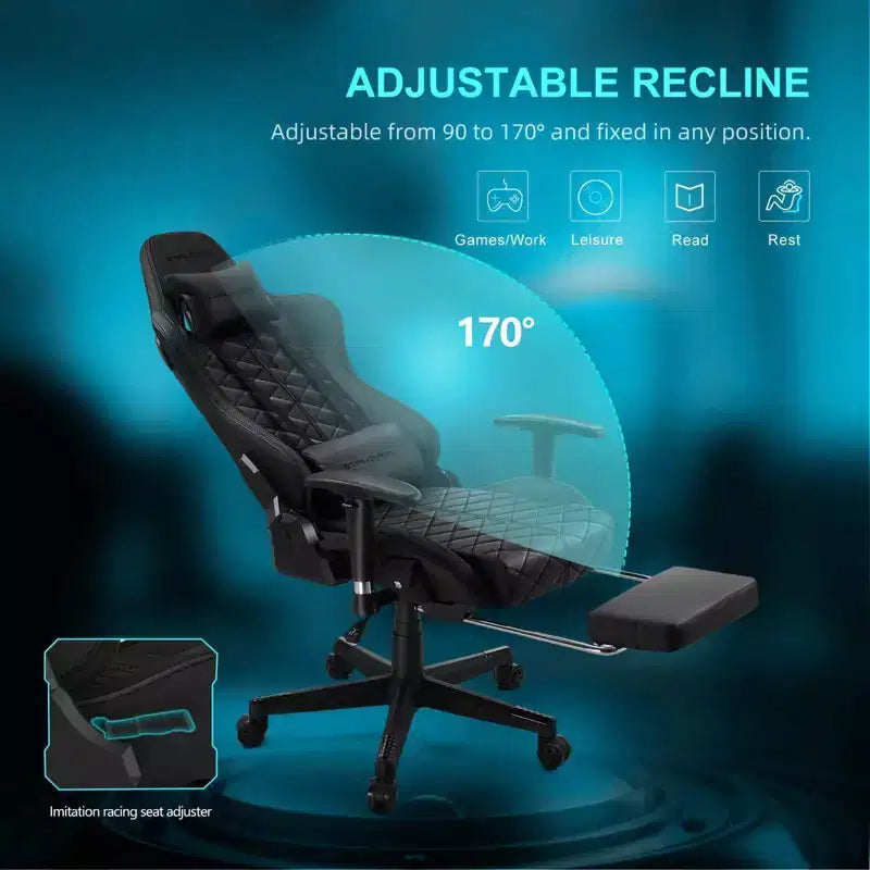 Chaise de jeu GTPLAYER avec haut-parleurs Bluetooth et repose-pieds Fauteuil de bureau à dossier haut noir