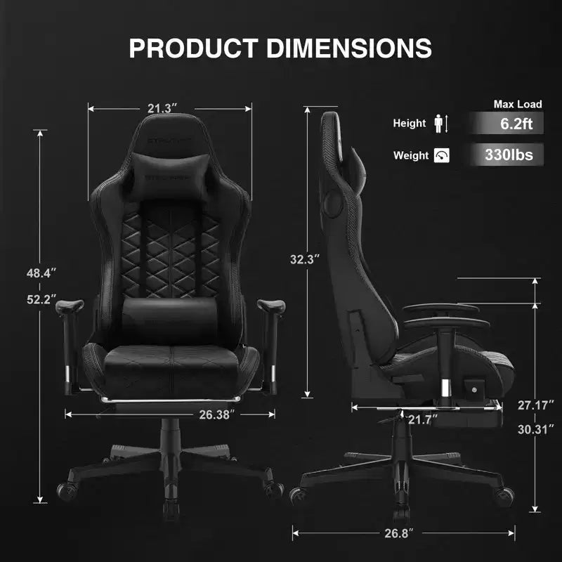 Chaise de jeu GTPLAYER avec haut-parleurs Bluetooth et repose-pieds Fauteuil de bureau à dossier haut noir