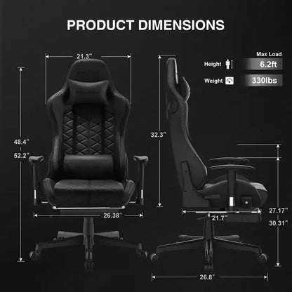 Chaise de jeu GTPLAYER avec haut-parleurs Bluetooth et repose-pieds Fauteuil de bureau à dossier haut noir