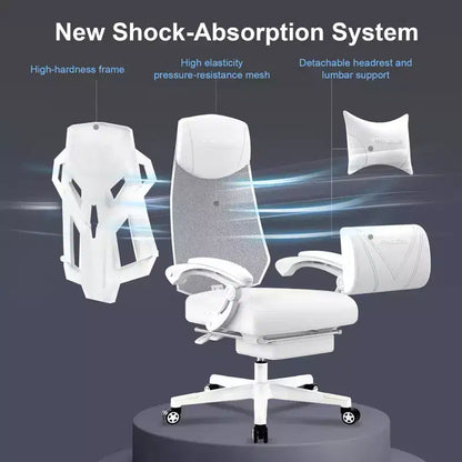 Chaise de jeu GTRACING, chaise d'ordinateur en maille, inclinable ergonomique avec repose-pieds, blanc