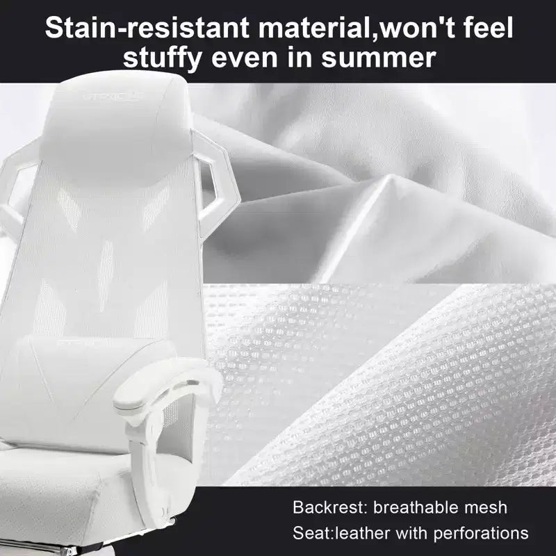 Chaise de jeu GTRACING, chaise d'ordinateur en maille, inclinable ergonomique avec repose-pieds, blanc