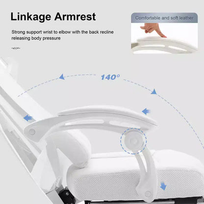 Chaise de jeu GTRACING, chaise d'ordinateur en maille, inclinable ergonomique avec repose-pieds, blanc