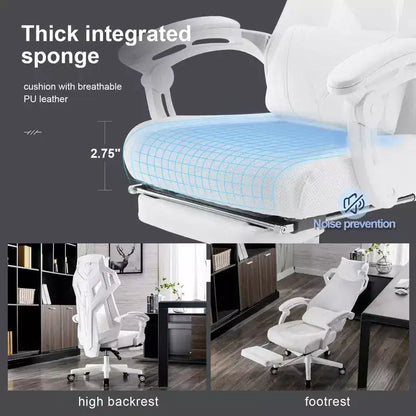 Chaise de jeu GTRACING, chaise d'ordinateur en maille, inclinable ergonomique avec repose-pieds, blanc