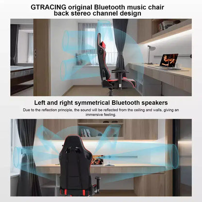 Chaise de jeu GTRACING avec haut-parleurs Bluetooth Fauteuil de bureau à dossier haut en PU Rouge