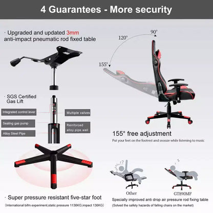 Chaise de jeu GTRACING avec haut-parleurs Bluetooth Fauteuil de bureau à dossier haut en PU Rouge