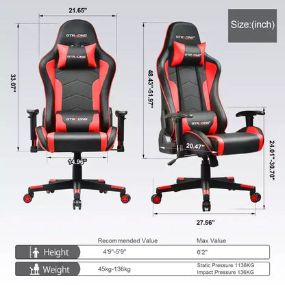 Chaise de jeu GTRACING avec haut-parleurs Bluetooth Fauteuil de bureau à dossier haut en PU Rouge