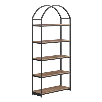 72" Haven Wood and Metal 5 Shelf Arch Bookshelf Reclaimed Oak/Matte Black - Nathan James