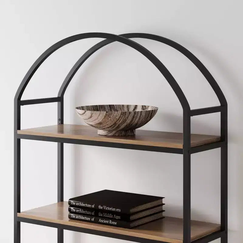 Étagère Arche à 5 tablettes 72" Haven en bois et métal, Chêne récupéré/Noir mat - Nathan James