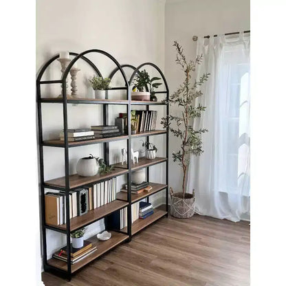 Étagère Arche à 5 tablettes 72" Haven en bois et métal, Chêne récupéré/Noir mat - Nathan James