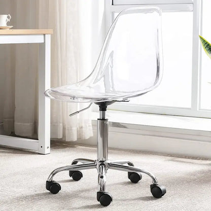 Chaise de bureau à roulettes sans accoudoirs, réglable en hauteur, en acrylique pivotant