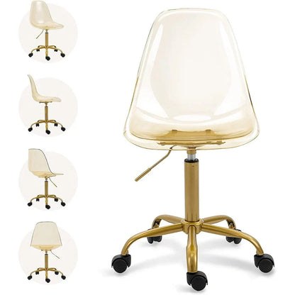 Chaise de bureau à roulettes sans accoudoirs, réglable en hauteur, en acrylique pivotant