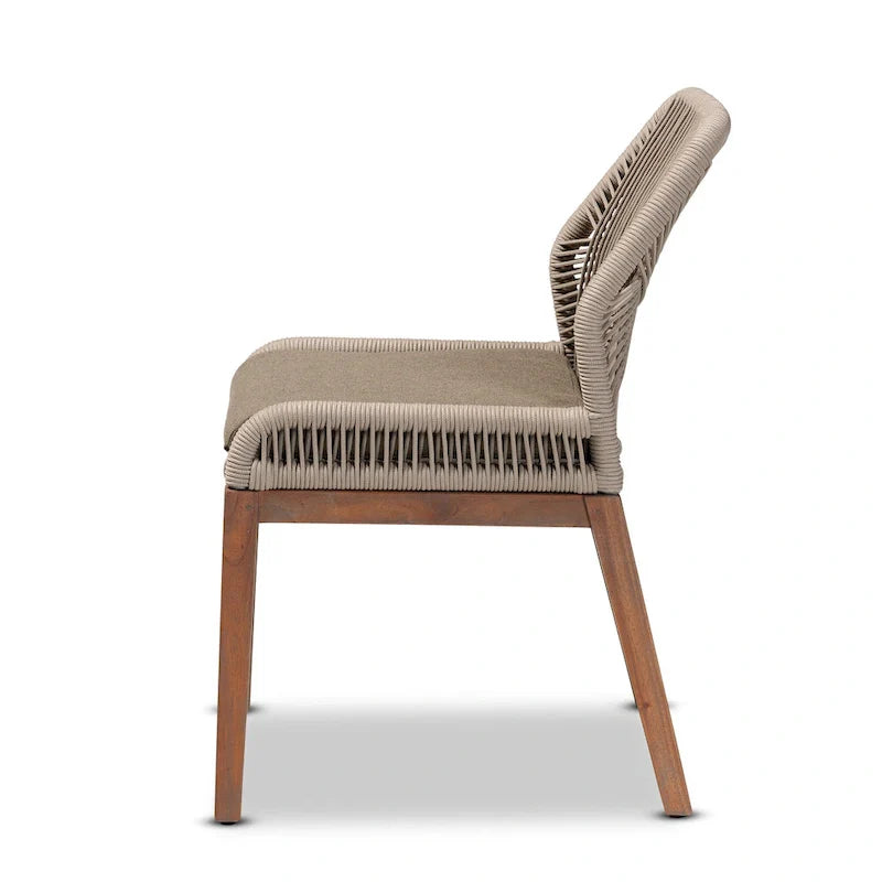 Chaise de salle à manger en acajou et corde tressée, style transitionnel moderne, grise