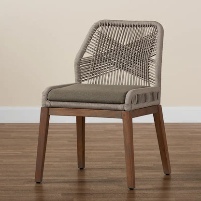 Chaise de salle à manger en acajou et corde tressée, style transitionnel moderne, grise