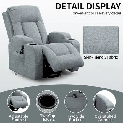 Fauteuil inclinable releveur électrique Lazy Boy, fauteuil de massage moderne à moteur unique avec chauffage lombaire, port de chargement USB, porte-gobelets