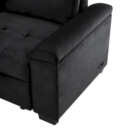 Canapé d'angle convertible 5 places en L 84,75 po avec pouf de rangement, rangement de bras dissimulé et chargement USB pour salon