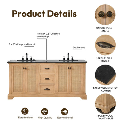Meuble sous-vasque Hervas avec plateau en marbre naturel, sans miroir