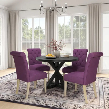 Ensemble de salle à manger 5 pièces, ensemble de meubles de cuisine en bois, table ronde avec piètement central en croix et 4 chaises capitonnées