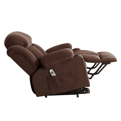 Fauteuil inclinable électrique gris avec massage chauffant, chargement USB, télécommande et poches latérales pratiques pour les personnes âgées